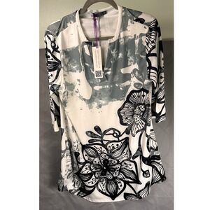 Azalea B Firmiana Woman's Floral Tunic Top Blouse Stretch Knit Chic Aesthetic XL